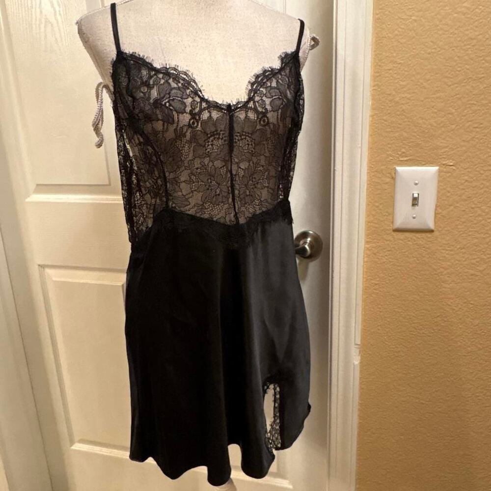 Victoria’s Secret black satin and lace slip. Size XL